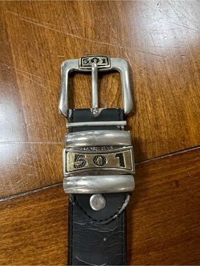 Harley-Davidson Black Leather Belt with Silver & Gold 501 Buckle